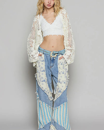 POL Crochet Open-Front Cardigan 