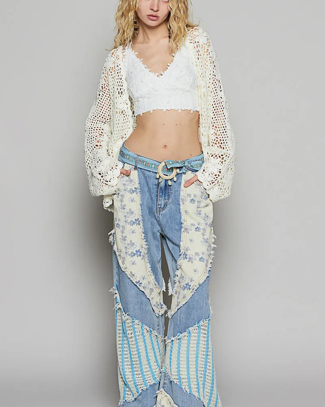 POL Crochet Open-Front Cardigan 