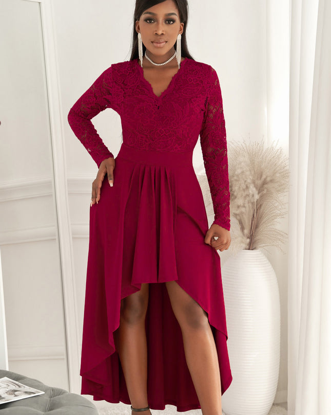 Lace High-Low V-Neck Dress 