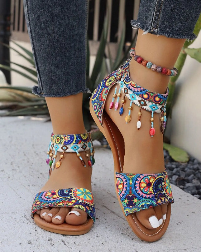 Beaded Ankle Strap Sandals 