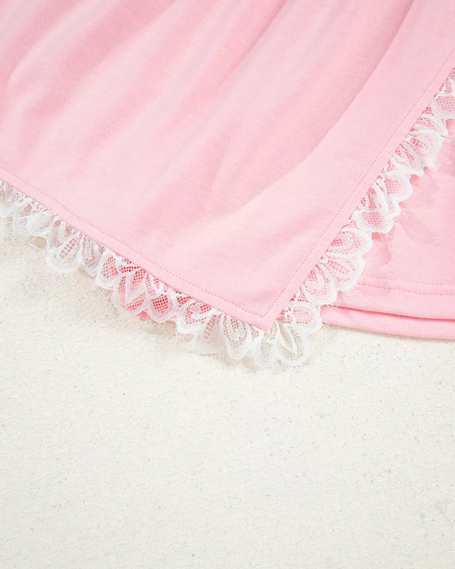 Peter Pan Lace Embellished Neck Sweatshirt and Skirt Two Piece Set