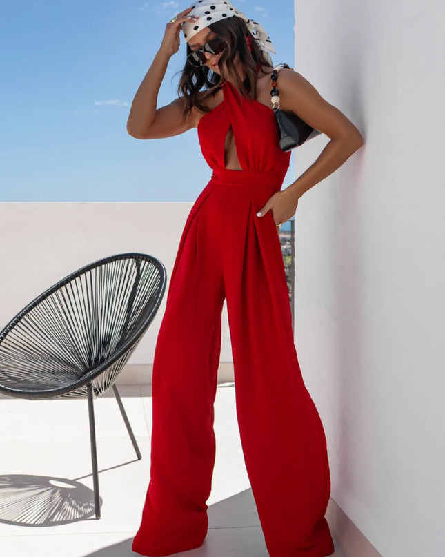 Wide Leg Cutout Halter Neck Jumpsuit 