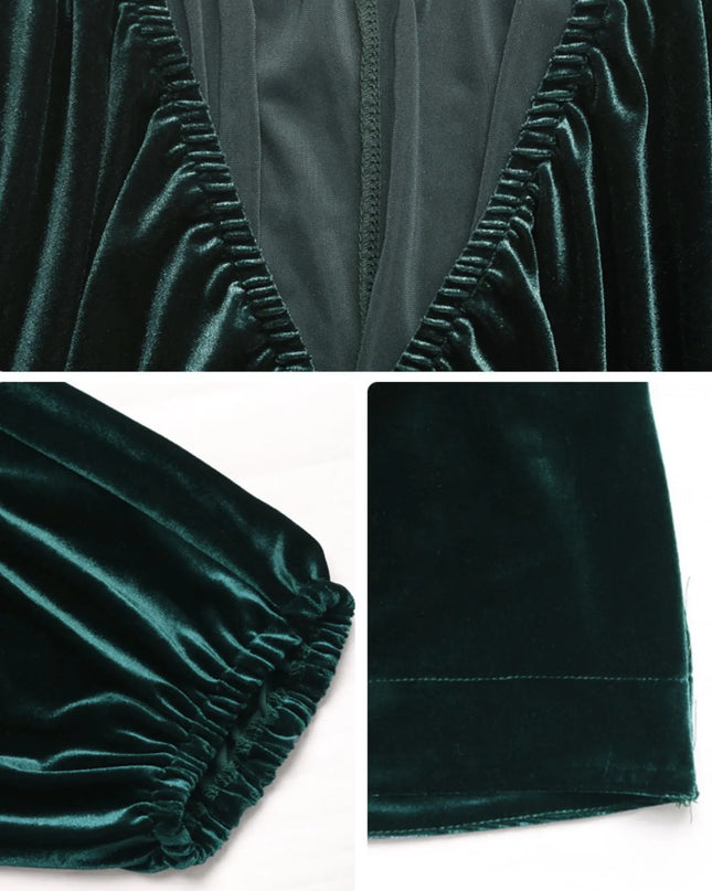 Ruched V-Neck Balloon Sleeve Dress