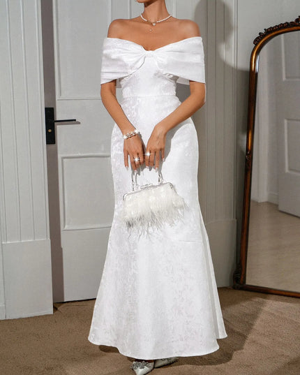 Bow Off-Shoulder Maxi Dress White