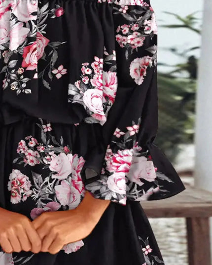 Full Size Floral Off-Shoulder Flounce Sleeve Mini Dress Plus Size 