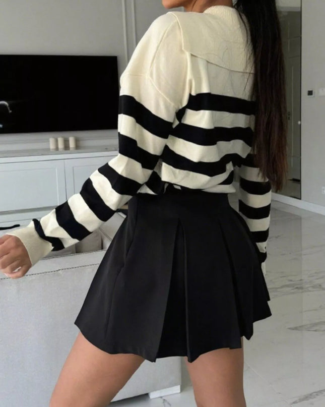 Striped Dropped Shoulder Knit Top