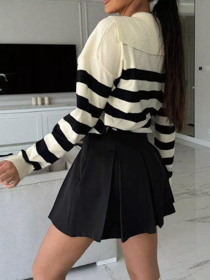 Striped Dropped Shoulder Knit Top