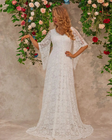 Lace V-Neck Floor length Dress 