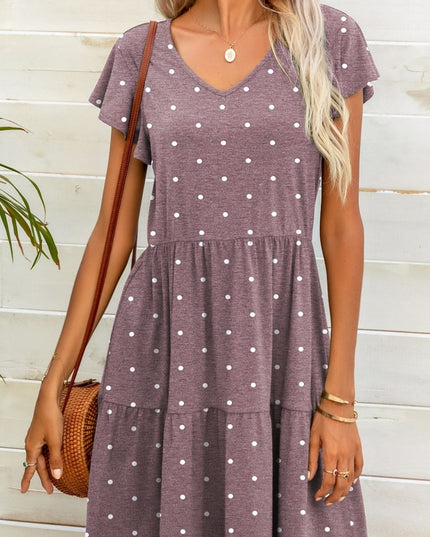 Polka Dot V-Neck Flutter Sleeve Mini Dress