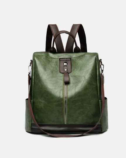 PU Leather Backpack Bag Dark Green One Size