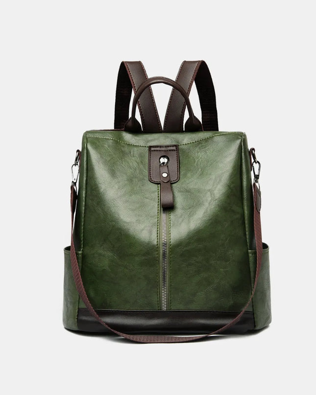 PU Leather Backpack Bag Dark Green One Size