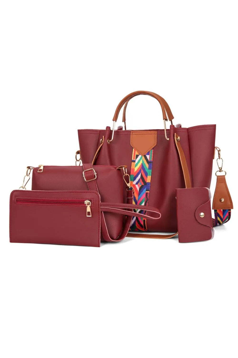 4-Piece Geometric Strap Bag Set Red onesize