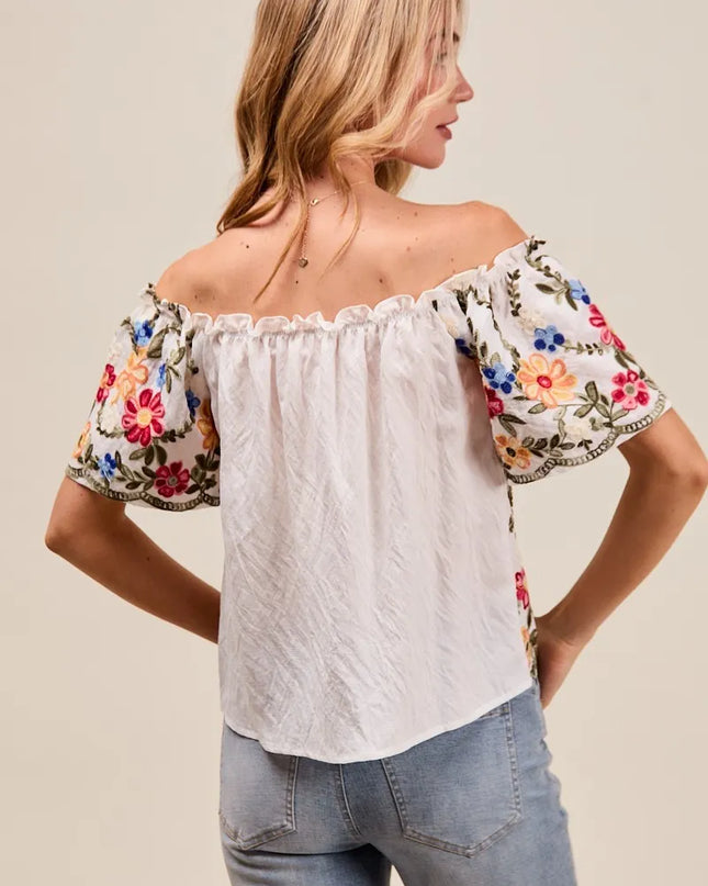 SO ME Floral Embroidered Two Way Off The Shoulder Blouse