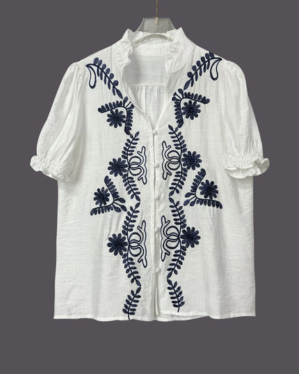 Embroidered Puff Sleeve Blouse