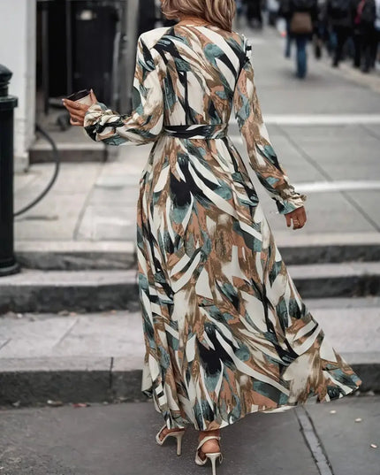 Printed Surplice Long Sleeve Maxi Dress