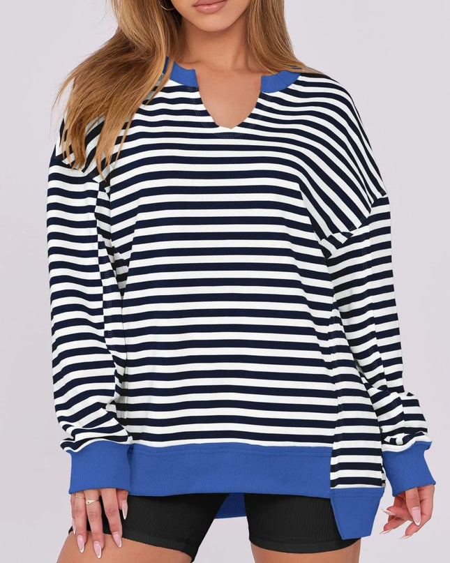 Notched Long Sleeve Oversized Sweatshirt