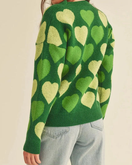 Heart Ribbed Hem Long Sleeve Sweater