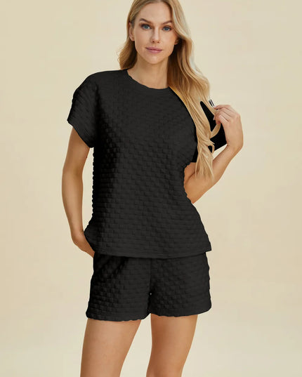 Double Take Full Size Texture T-Shirt and Shorts Set