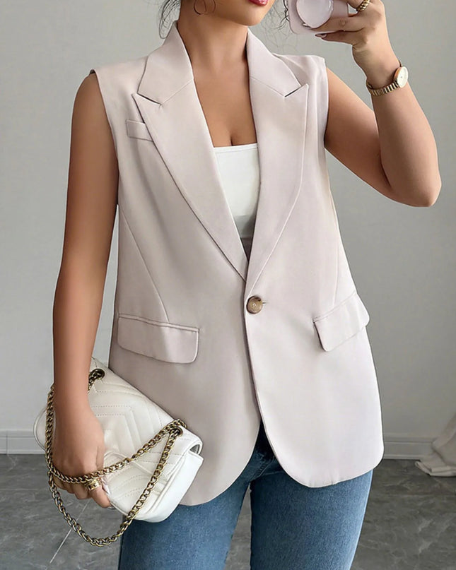 One Button Sleeveless Blazer Eggshell