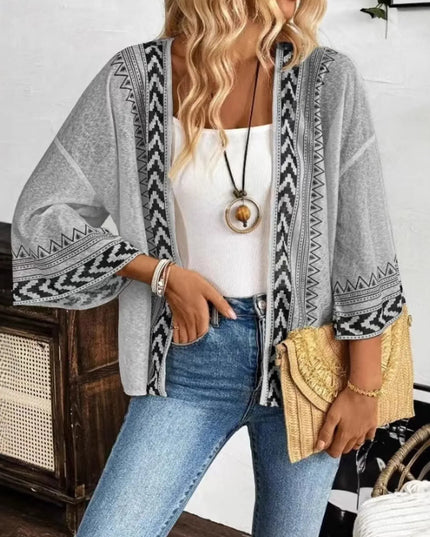 Open Front Kimono Cardigan Light Gray