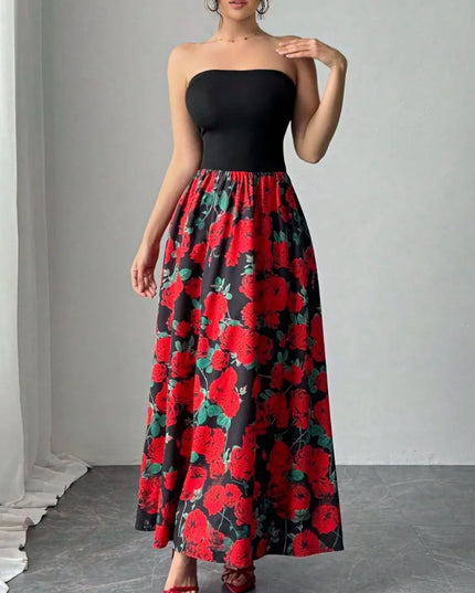 Floral Tube Maxi Dress Black
