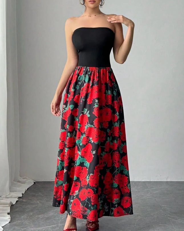 Floral Tube Maxi Dress Black