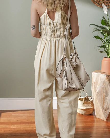 Ruched Sleeveless Wide Leg Jumpsuit