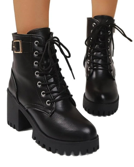 Lace Up Block Heel Boots