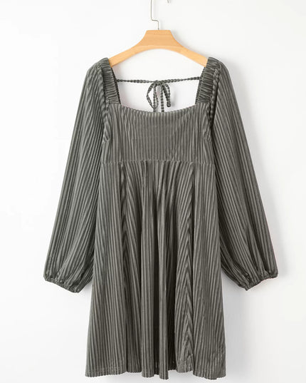 Tie Back Square Neck Velvet Babydoll Dress