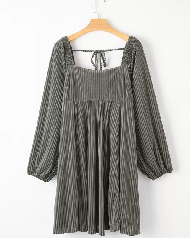 Tie Back Square Neck Velvet Babydoll Dress
