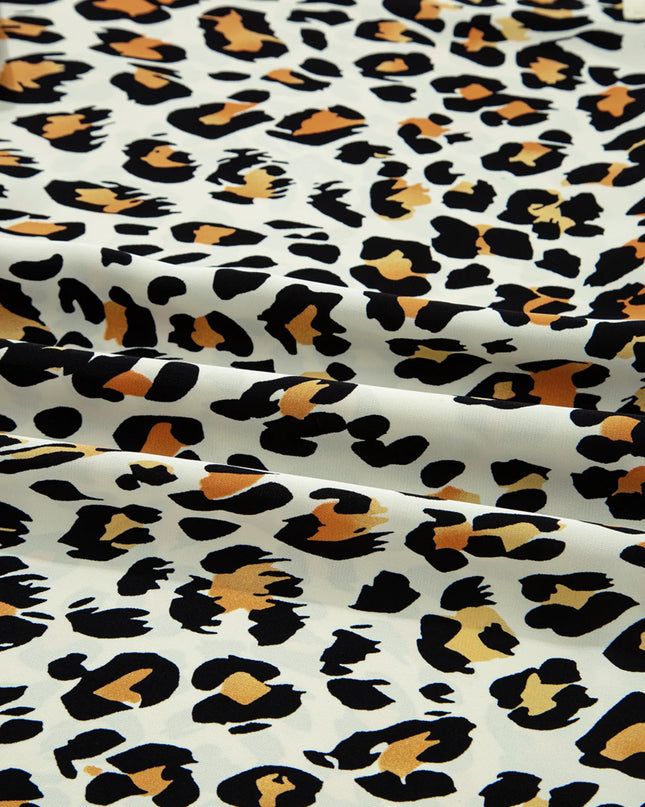 Leopard Print Contrast Striped V Neck Blouse