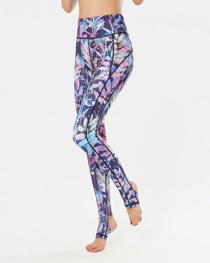 Printed Wide Waistband Active Leggings with Stirrups 