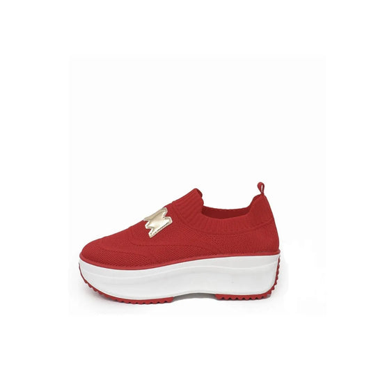 Round Toe Platform Sneakers Red