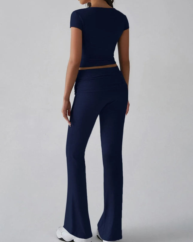 Devine V-Neck Top and Bootcut Leggings Set 