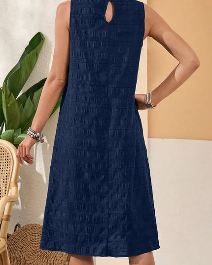 Ruffled Textured Round Neck Sleeveless Dress