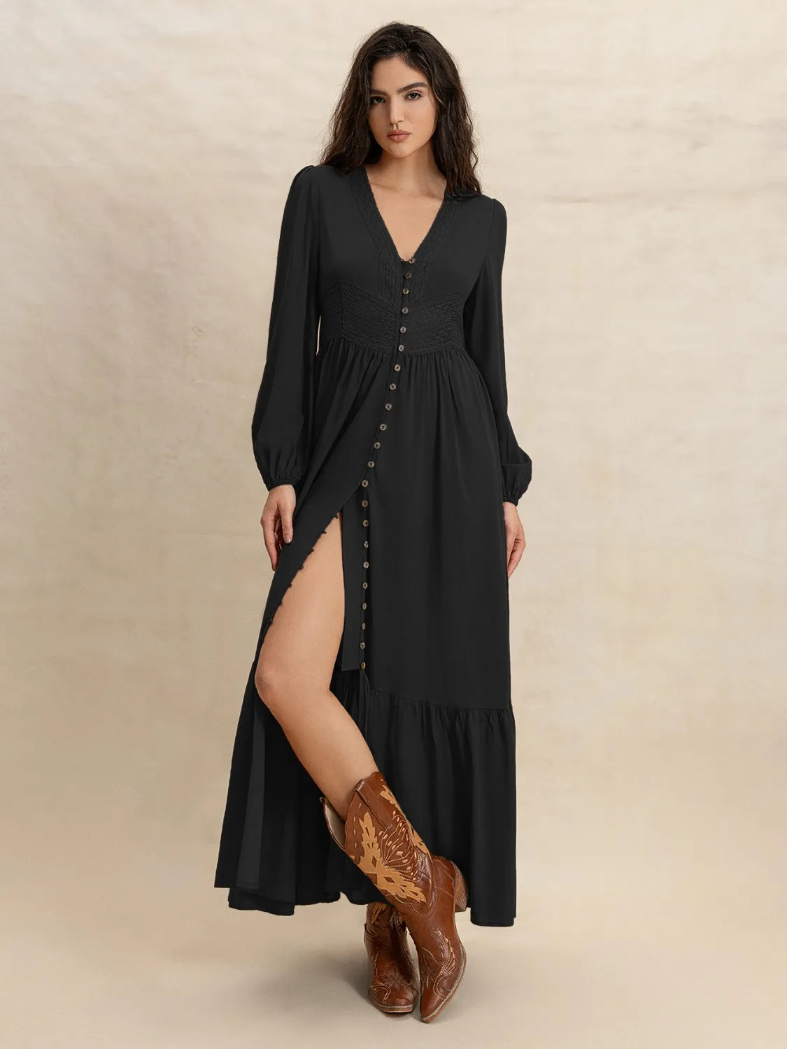V-Neck Long Sleeve Dress 