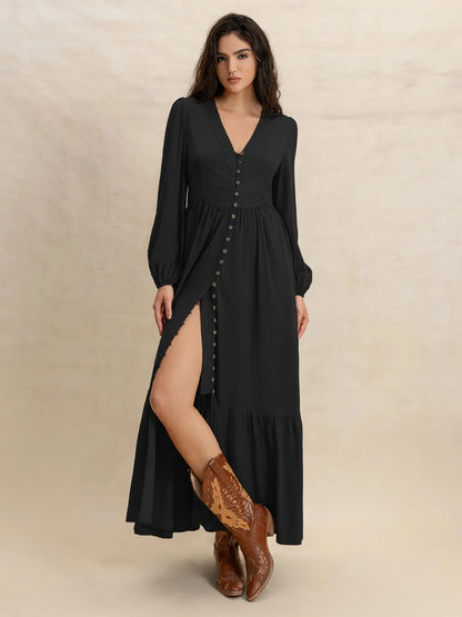 V-Neck Long Sleeve Dress 