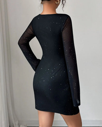 Glitter Cutout Long Sleeve Mini Dress