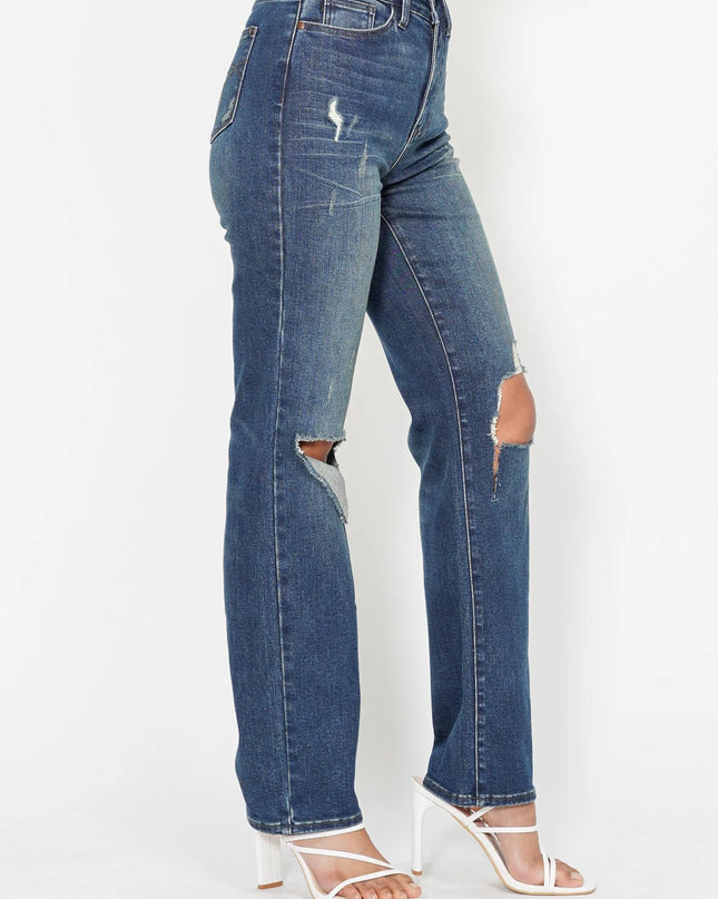 Judy Blue Full Size Hw Ripped Knee Dad Jeans Plus Size
