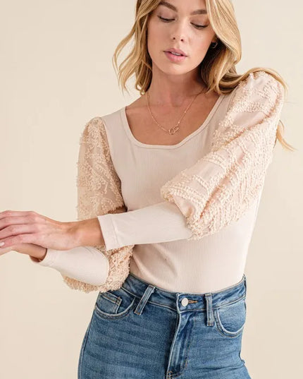 And The Why Textured Puff Sleeve Bodysuit