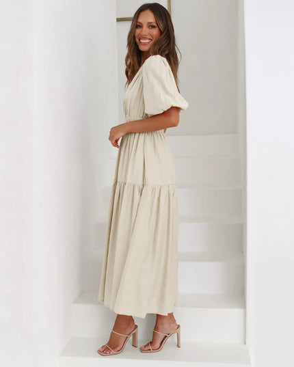 Tiered Surplice Half Sleeve Midi Dress