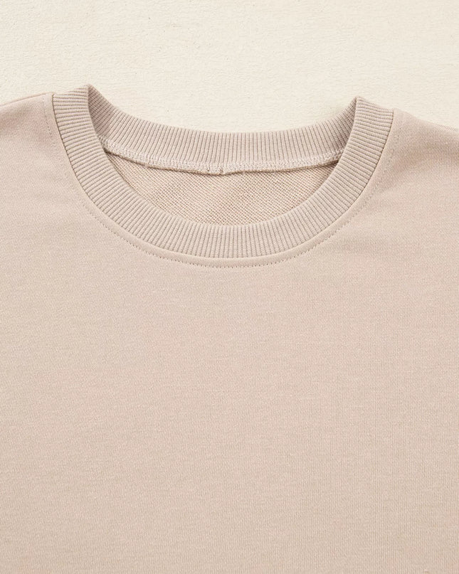 Solid Color Oversize Slit Sweatshirt and Ribbed Leggings 2pcs Set