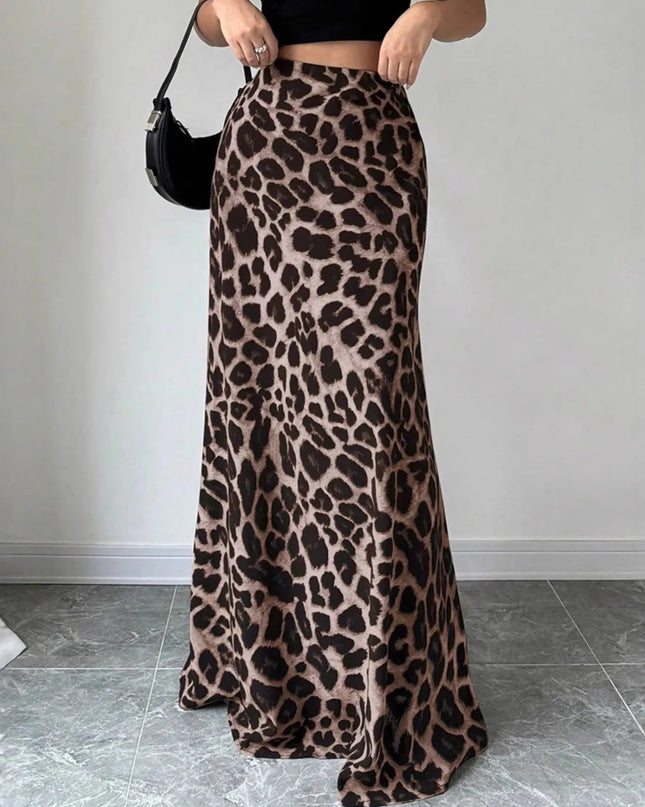 Leopard Print High-Waisted Maxi Skirt 