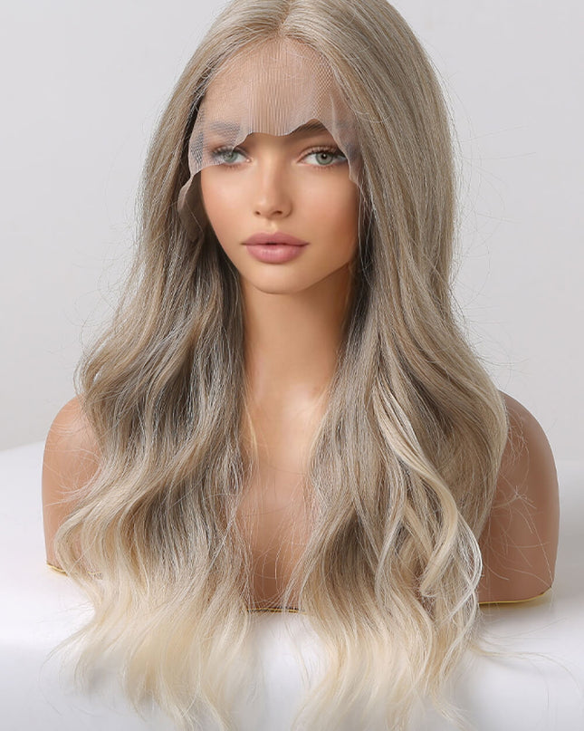 13*2" Lace Front Wigs Synthetic Long Wave 24" 150% Density in Medium Blonde Highlights