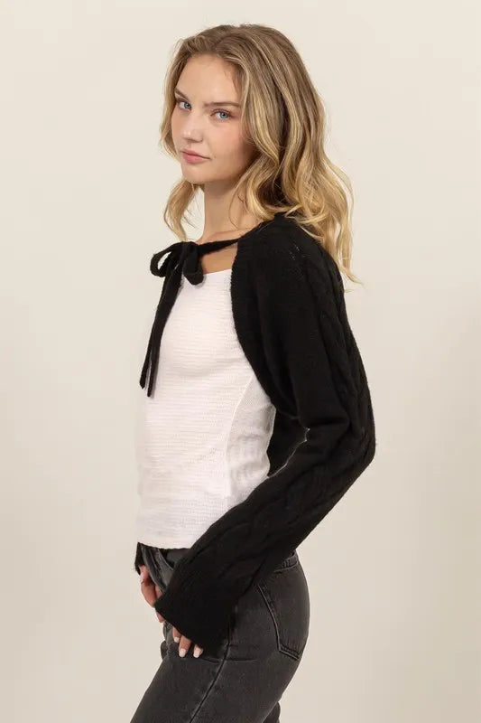 HYFVE Cable-Knit Tie-Front Shrug
