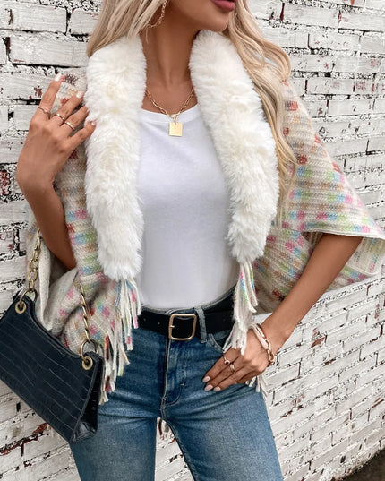 Fringe Fuzzy Open Front Poncho