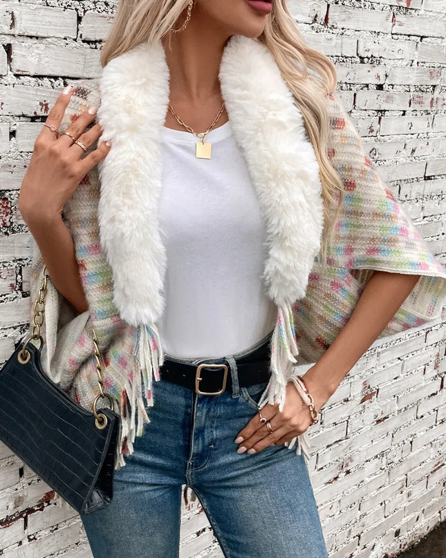 Fringe Fuzzy Open Front Poncho