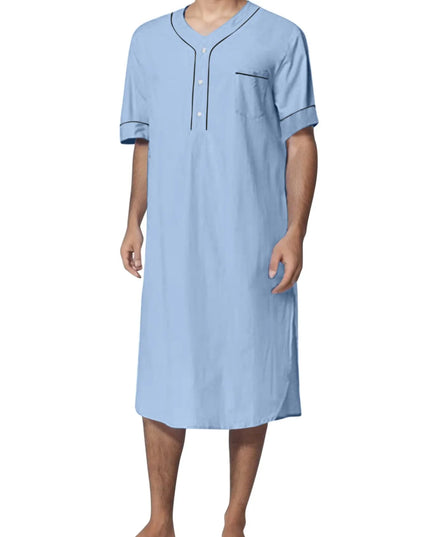 Men's Full Size Button Detail Short Sleeve Lounge Dress Plus Size Light Blue