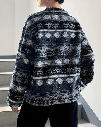 Geometric Turtleneck Zip Up Jacket