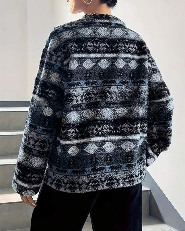 Geometric Turtleneck Zip Up Jacket